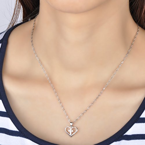 Infinite U Clasico Collares Cruz y Corazón Colgante de Plata 925 Circonita collar para las mujeres/niñas