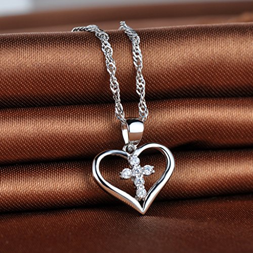 Infinite U Clasico Collares Cruz y Corazón Colgante de Plata 925 Circonita collar para las mujeres/niñas