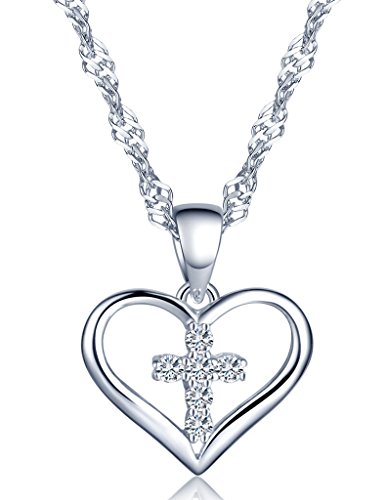 Infinite U Clasico Collares Cruz y Corazón Colgante de Plata 925 Circonita collar para las mujeres/niñas