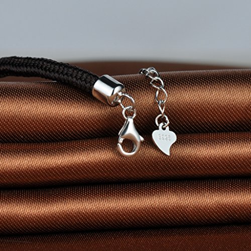 Infinito U - Pulsera de Plata 925 y de Algodón con Corazón Símbolo de Amor Longitud Ajustable Idea Regalo para Mujer Niña Color de Marrón