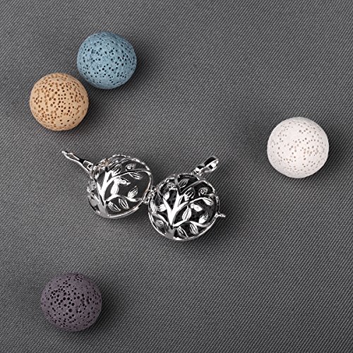 INFUSEU Aromaterapia Difusor de Aceite Esencial Mujeres Árbol de la Vida Collar, Árbol de la Vida con Circón Cúbico Dije Perfume Plateado Plata con 5 PC Lava Piedras y Cadena de 24"