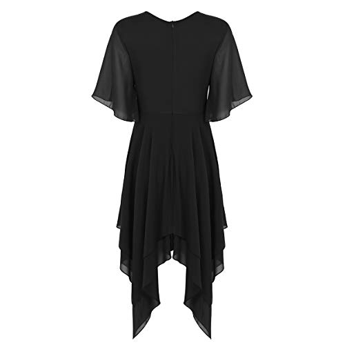 inhzoy Asimétrico Vestido de Danza Ballet Manga Corta para Mujer Maillot Gasa de Gimnasia Rítmica con Falda Leotardo Body de Baile Práctica Traje Bailarina Negro X-Small