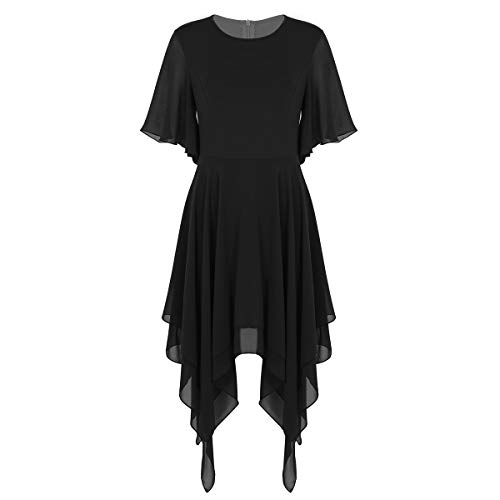 inhzoy Asimétrico Vestido de Danza Ballet Manga Corta para Mujer Maillot Gasa de Gimnasia Rítmica con Falda Leotardo Body de Baile Práctica Traje Bailarina Negro X-Small