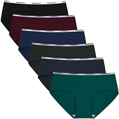 INNERSY Bragas Mujer Culotte de Algodón Braguitas Ropa Interior Cómoda y Sexy Pack de 6 (M-EU 40, Oscuro)