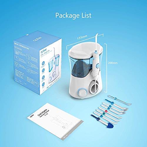 Irrigador Dental Professionale con 8 Boquillas Multifuncionales, Apiker Irrigador Bucal con Capacidad de 600ml, 10 Ajustes de Presión del agua, Limpieza Dientes, Aprobado por la FDA