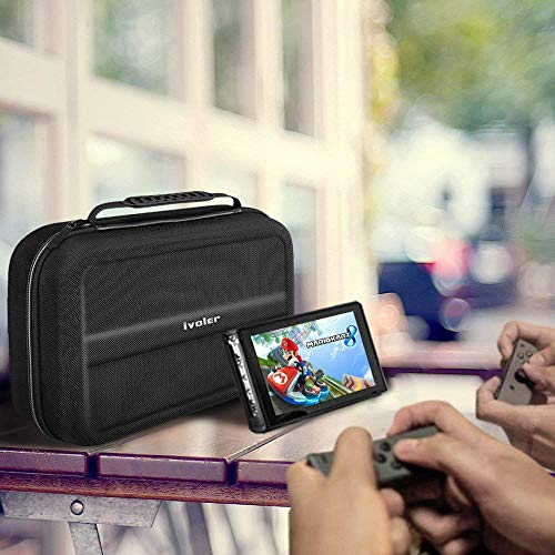 ivoler Funda para Nintendo Switch, Estuche Dura de Transporte, Carcasa Rígida de Viaje para Consola, Adaptador AC, Joy-con Grip, Strap Joy-con, 18 Cartuchos de Juegos y Otros Accesorios