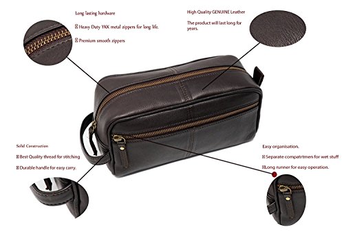 Jaald Bolsa Maletín Estuche Neceser De Cuero Piel para Aseo Baño Kit Afeitar Maquillaje Cosmético Medicinas Impermiable Regalo Bolso Hombre Leather Toiletry Bag Dopp Regalo De Padrinos De Boda