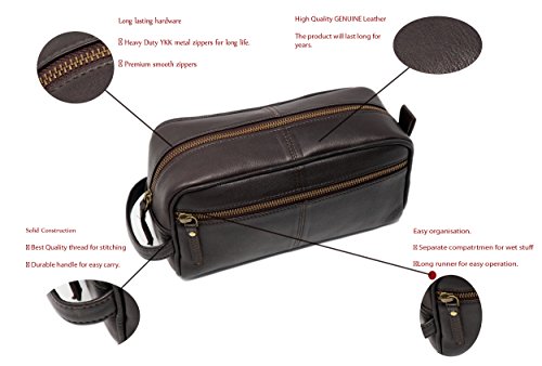 Jaald Bolsa Maletín Estuche Neceser De Cuero Piel para Aseo Baño Kit Afeitar Maquillaje Cosmético Medicinas Impermiable Regalo Bolso Hombre Leather Toiletry Bag Dopp Regalo De Padrinos De Boda