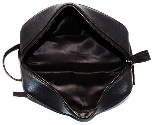 Jaald Bolsa Maletín Estuche Neceser De Cuero Piel para Aseo Baño Kit Afeitar Maquillaje Cosmético Medicinas Impermiable Regalo Bolso Hombre Leather Toiletry Bag Dopp Regalo De Padrinos De Boda