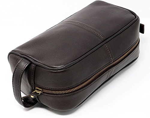 Jaald Bolsa Maletín Estuche Neceser De Cuero Piel para Aseo Baño Kit Afeitar Maquillaje Cosmético Medicinas Impermiable Regalo Bolso Hombre Leather Toiletry Bag Dopp Regalo De Padrinos De Boda