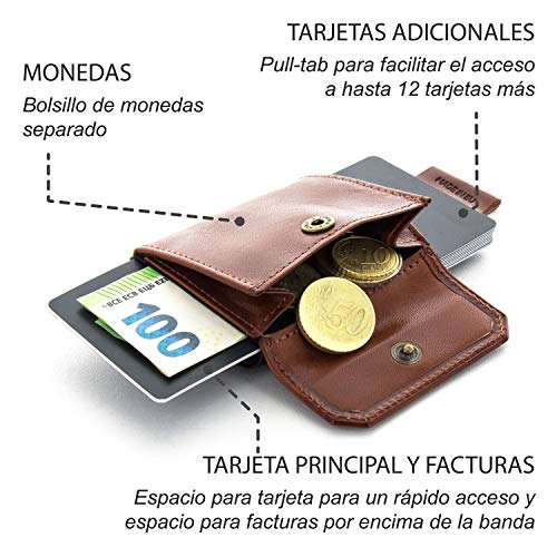 JAIMIE JACOBS Cartera Hombre Nano Boy Pocket Cartera Minimalista Slim Wallet Cartera Clip Cartera Pequeña Tarjetera Fina Pinza para Billetes Billetero para Hombres (Marrón Oscuro)