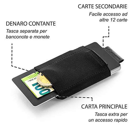 JAIMIE JACOBS Cartera Minimalista Slim Wallet „Nano Boy“ Cartera Clip para Hombres 100% Vegano (Negro)