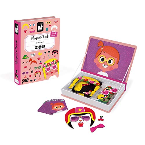 Janod - Magneti'Book Crazy Faces juguete educativo, Niñas (J02717)