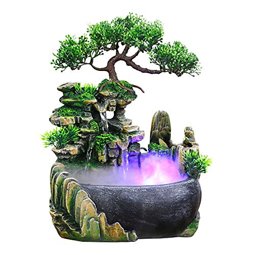 Jeffergarden Fuentes de Agua Decorativas Interior Decoración de Oficina Fuente Interior Cascada Fuente de Agua de Mesa LED Función de Uso Interior y Exterior