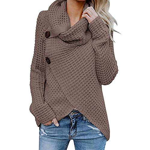 Jerseys De Punto para Mujer Cuello de Tortuga Manga Larga Suelto Prendas de Punto Suéter Irregular Jerséis Collar de la Pila Tops Cálido Otoño Invierno riou