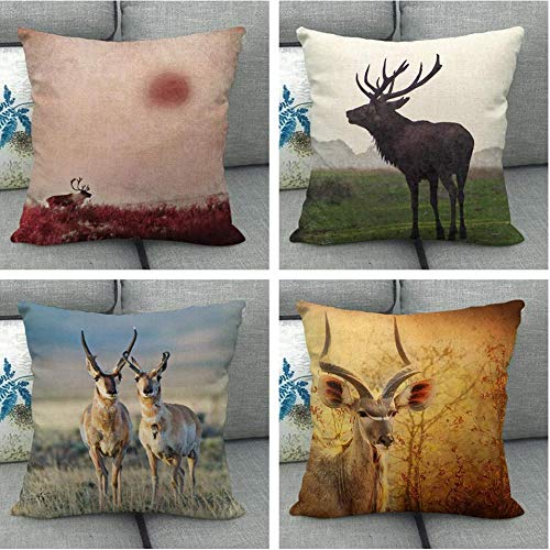 JgZATOA Prairie Elk Funda De Cojín para Sala De Estar Sofá Fundas De Almohada Cama Funda De Almohada Cojín De Café 45 X 45 Cm Juego De 4