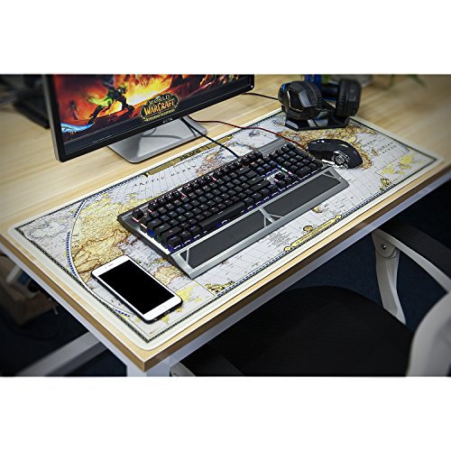 JIALONG Alfombrilla de ratón Grande Alfombrilla Gaming ratón láser, óptico XXL 900x400mm, Lavable, Base de Caucho para Gamers Ordenador, PC y Portátil (Mapa Mundi)