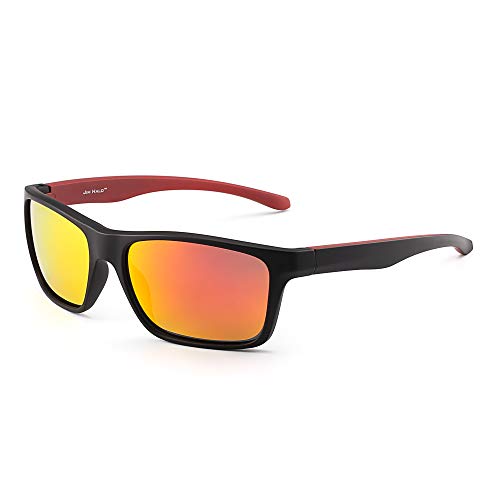 JIM HALO Polarizadas Deportivas Gafas de Sol de Espejo Wrap Alrededor Conducir Pescar Hombre Mujer(Negro/Naranja Espejo)