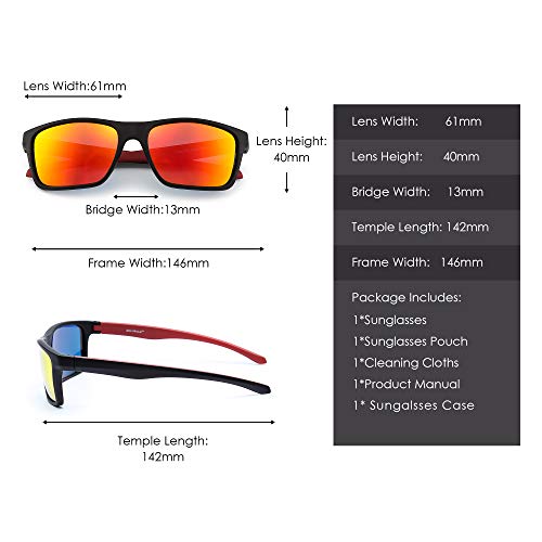 JIM HALO Polarizadas Deportivas Gafas de Sol de Espejo Wrap Alrededor Conducir Pescar Hombre Mujer(Negro/Naranja Espejo)