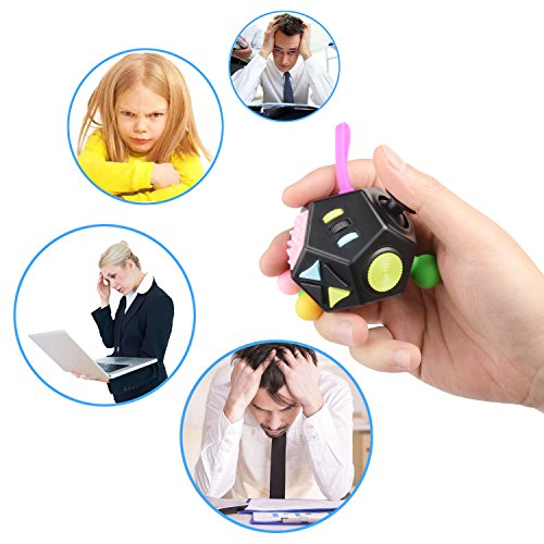 JIM'S STORE Juguete Antiestrés Stress Cube, 12 Lados Cubo de Descompresión Juguete de Atención a la Ansiedad Juguete de Dedo Sensorial para ADHD, Add Adultos y Niños (Negro)