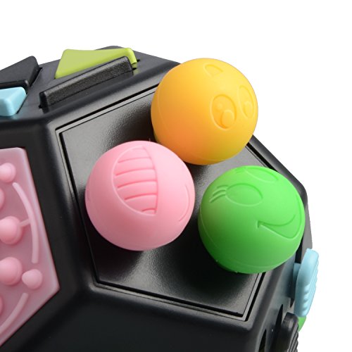 JIM'S STORE Juguete Antiestrés Stress Cube, 12 Lados Cubo de Descompresión Juguete de Atención a la Ansiedad Juguete de Dedo Sensorial para ADHD, Add Adultos y Niños (Negro)