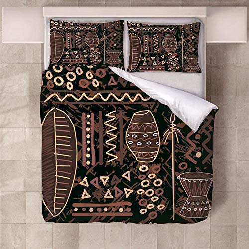 JKCloth Colchas de Estampada - Ropa de Cama de 3 Piezas - 1x Cubierta de la Colcha 180x220cm y 2 x Funda de Almohada 50x75cm - Lavable de Microfibra Suave y Cómodo Tribu Africana