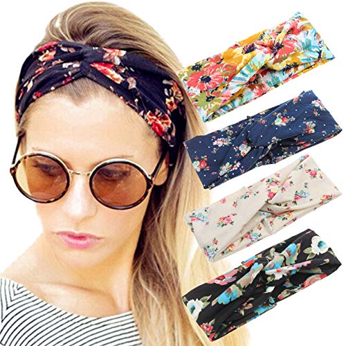 Juego de 4 diademas para mujer, estilo floal, estilo boho con cruz y cabeza cruzada, juego de 1