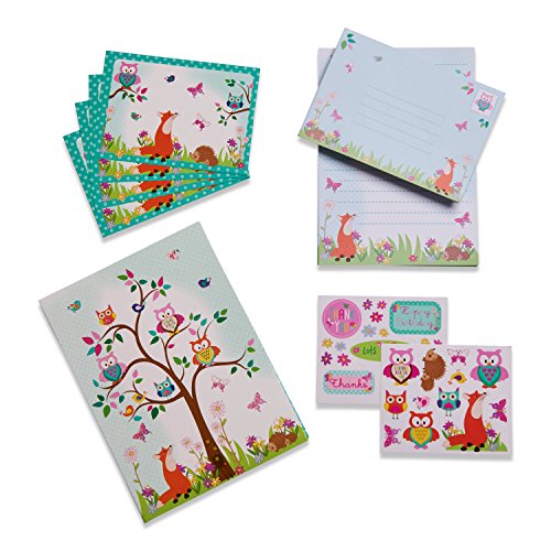 Juego de escritura infantil con animales del bosque de Lucy Locket - Kit de papelería con hojas de papel, sobres y postales para niños