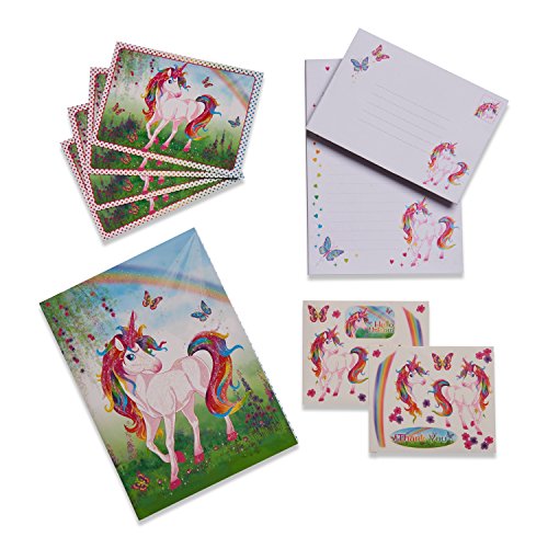 Juego de escritura infantil con unicornio mágico de Lucy Locket - Kit de papelería con papel, sobres y postales para niños