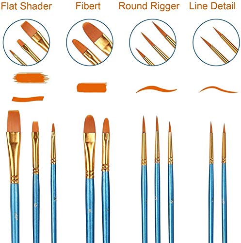 Juego de pinceles de pintura acrílica, cepillos de pelo de nailon para todo tipo de uso, óleo, acuarela, pintura artística, kits profesionales