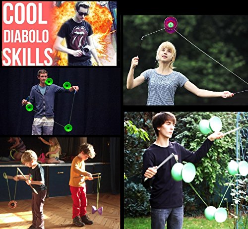 Juggle Dream Big Top - Juego de diábolos con cojinetes de Bolas Gigantes + Fibra Diablo Palos de Mano, Diabolo Cordel + Bolsa de Viaje! (Morado Diabolo + Rosado Palos de Mano)