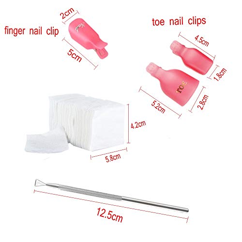 JZK 10 clip para los dedos + 10 clip para pies + 200 algodón + 1 curette, kit de herramientas de pinza de ropa para uñas removedor el esmalte semipermanentes