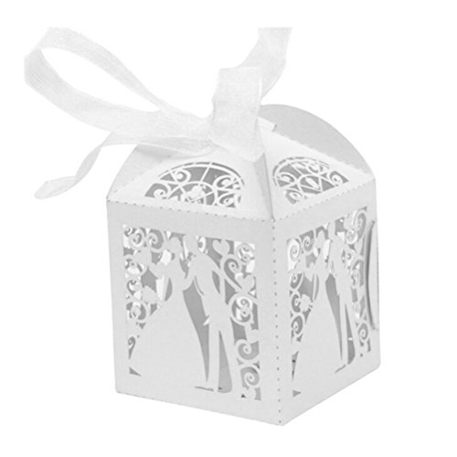 JZK 50 x Cajas regalo papel blanco para boda favorece dulces bombones dulces confeti, decoraciones para boda compromiso cumpleaños fiesta bodas banquete bodas