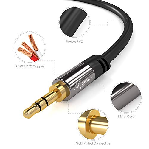 KabelDirekt 10m Cable Jack 3.5mm, Cable Aux, Audio Estéreo Conector 3.5mm Macho a Conector 3.5mm Macho, para iPhone, iPad, iPod, portátil, smartphone, reproductor MP3, PRO Series