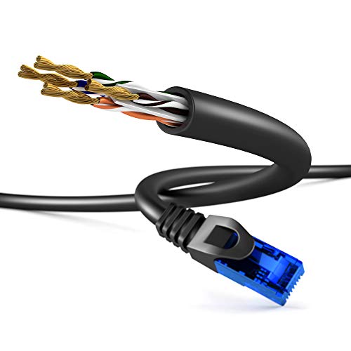 KabelDirekt - Cable de red, cable Ethernet y Lan (transmite hasta 1 Gigabit por segundo y es adecuado para switches, routers, módems con entrada RJ45, Negro/Azul, 30 m