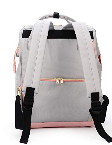 Kah&Kee Mochila Portatil Compartimiento para Laptop Antirrobo Impermeable Universidad Mujer Hombre (Gris Claro/Rosa, Grande)