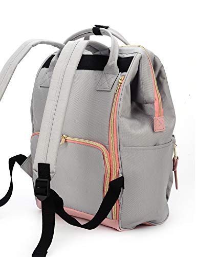 Kah&Kee Mochila Portatil Compartimiento para Laptop Antirrobo Impermeable Universidad Mujer Hombre (Gris Claro/Rosa, Grande)