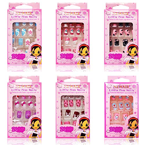 Kalolary 144 PCS uñas postizas para niños, uñas postizas de múltiples patrones para niños prensa colorida en las uñas cubierta completa kits de uñas postizas cortas gran regalo de navidad para niñas