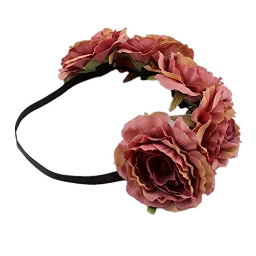 Kanggest 1 Piezas Diadema de Flores Mujer Venda de Pelo Alta Elasticidad Cinta de Pelo Banda Para la Cabeza Para Adornos Para el Pelo Boda(Rojo)