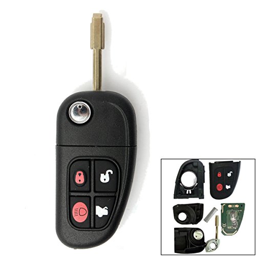 KaTur - Carcasa para llave de coche (4 botones, 433 MHz, plegable, sin cortar, con chip 4D60, para Jaguar, 1 unidad, 4 botones