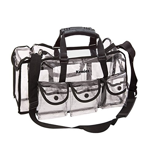 Kemier Bolso Transparente Estuche de Viaje de Belleza con 6 Bolsillos Externos Organizador para Productos Cosméticos Grande y con Bandolera