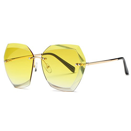 kimorn Gafas De Sol Para Mujer Sobredimensionado Sin Aros Lente De Corte De Diamante Clásico AE0534 (Oro&Amarillo, 65)