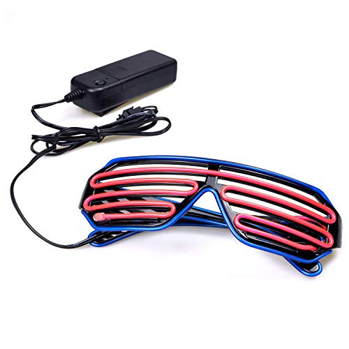 KingCorey Glow Shutter Neon Rave Glasses El Wire Flashing Gafas de Sol LED Light Up Disfraces de DJ para Fiesta, 80, EDM (Azul+Rosa)