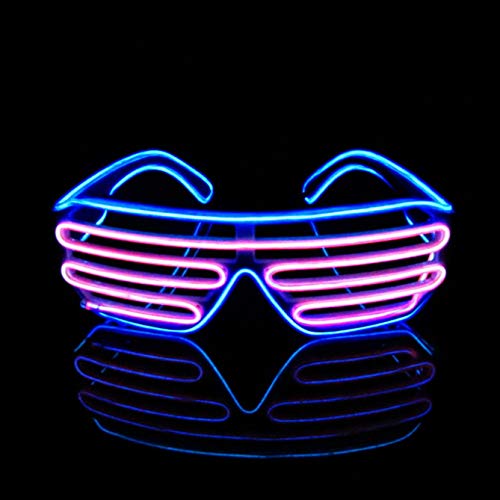 KingCorey Glow Shutter Neon Rave Glasses El Wire Flashing Gafas de Sol LED Light Up Disfraces de DJ para Fiesta, 80, EDM (Azul+Rosa)