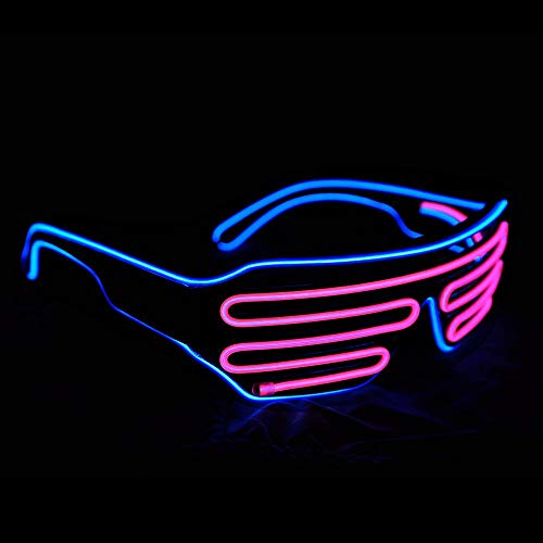 KingCorey Glow Shutter Neon Rave Glasses El Wire Flashing Gafas de Sol LED Light Up Disfraces de DJ para Fiesta, 80, EDM (Azul+Rosa)