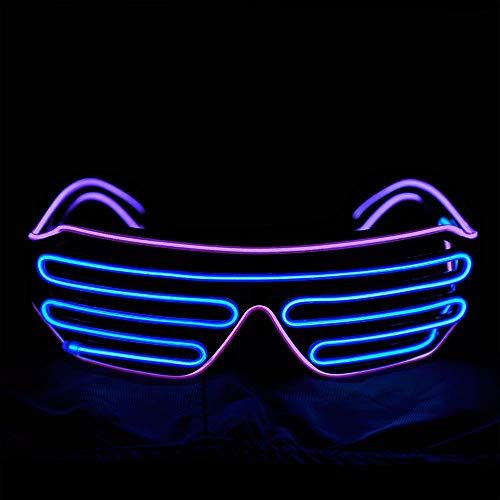 KingCorey Glow Shutter Neon Rave Glasses El Wire Flashing Gafas de Sol LED Light Up Disfraces de DJ para Fiesta, 80, EDM (Púrpura+Azul)