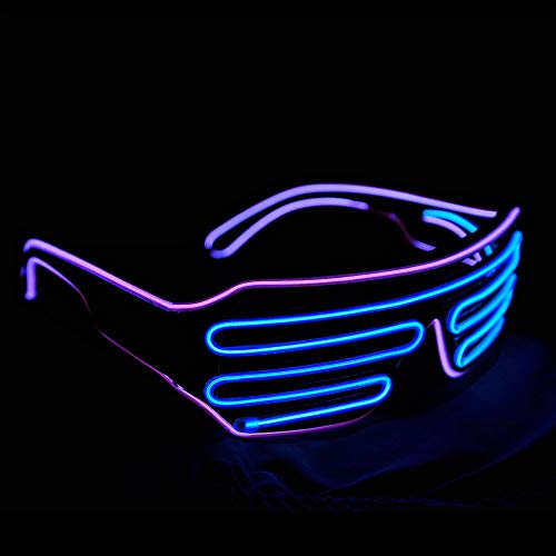 KingCorey Glow Shutter Neon Rave Glasses El Wire Flashing Gafas de Sol LED Light Up Disfraces de DJ para Fiesta, 80, EDM (Púrpura+Azul)