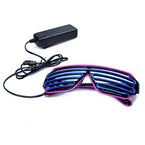 KingCorey Glow Shutter Neon Rave Glasses El Wire Flashing Gafas de Sol LED Light Up Disfraces de DJ para Fiesta, 80, EDM (Púrpura+Azul)