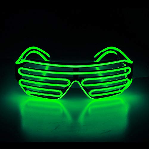 KingCorey Light Up Flashing Shutter Gafas de neón Rave Gafas de Sol El Wire LED Gafas de Sol activadas por Voz Disfraces de DJ para los 80, EDM, Fiesta (Verde Claro)