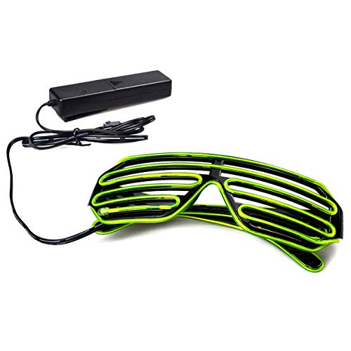 KingCorey Light Up Flashing Shutter Gafas de neón Rave Gafas de Sol El Wire LED Gafas de Sol activadas por Voz Disfraces de DJ para los 80, EDM, Fiesta (Verde Claro)